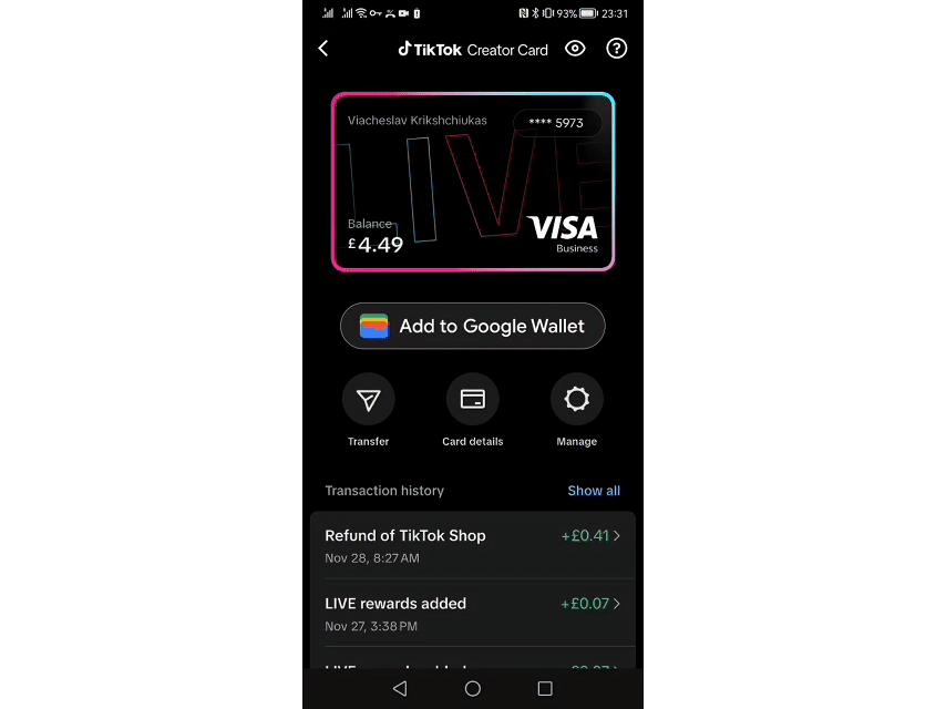 Add Creator Card to Google Wallet