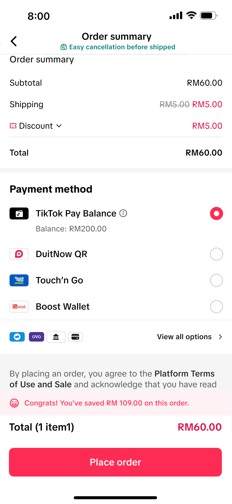 收银台 Order Summary