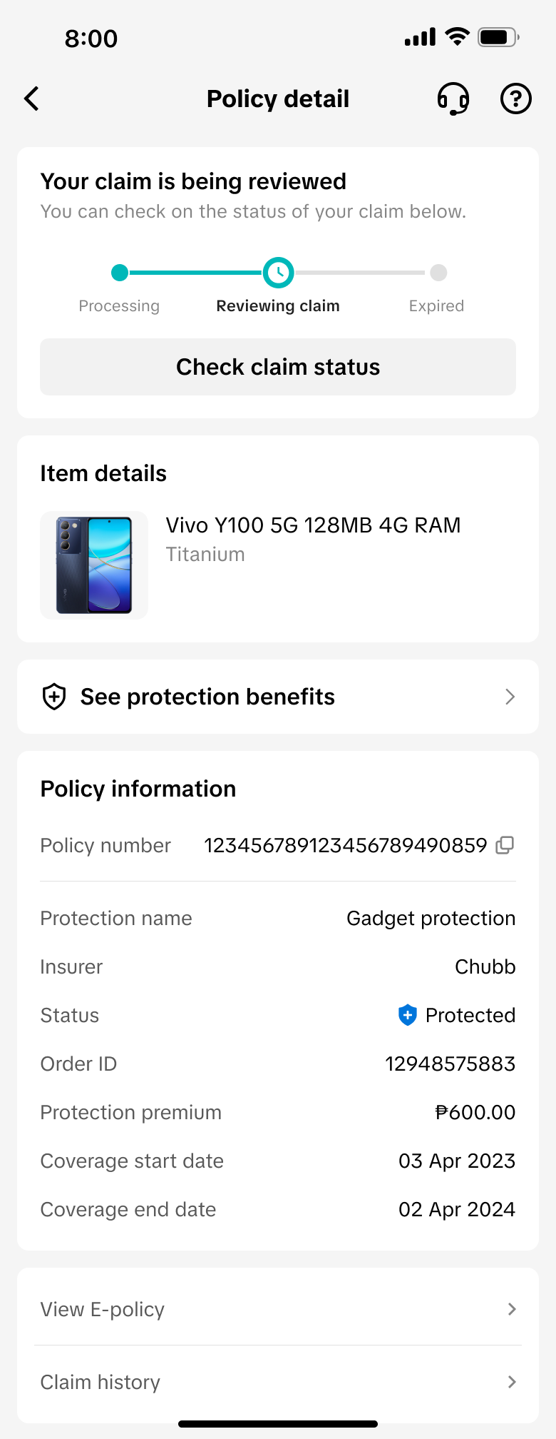 用户提交理赔后返回 TikTok Shop 查看 Reviewing claim 状态