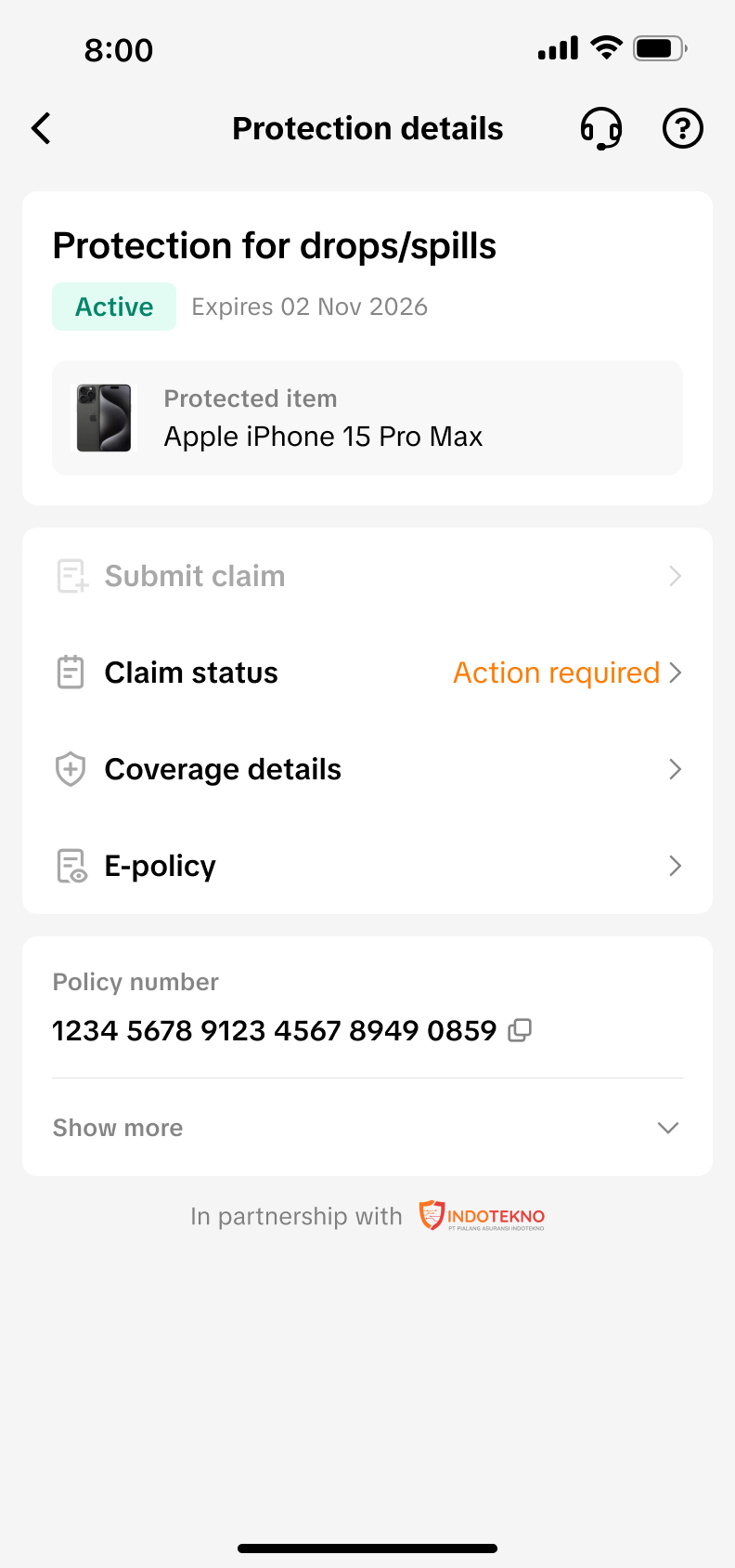 新版保单页显示 Claim status Action required