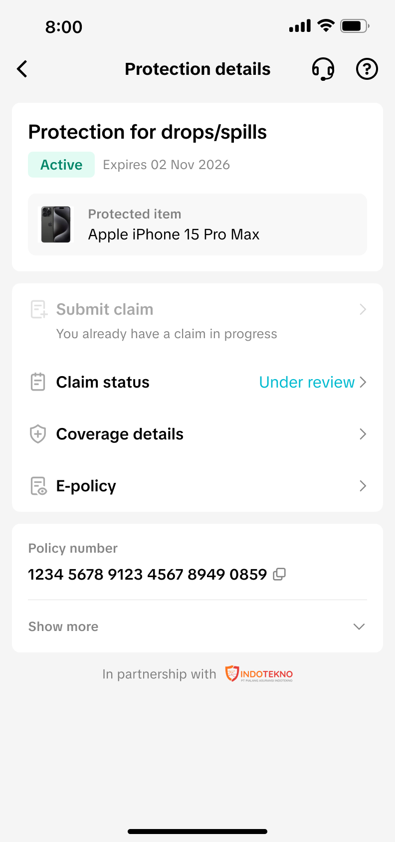 新版保单页显示 Claim status Under review