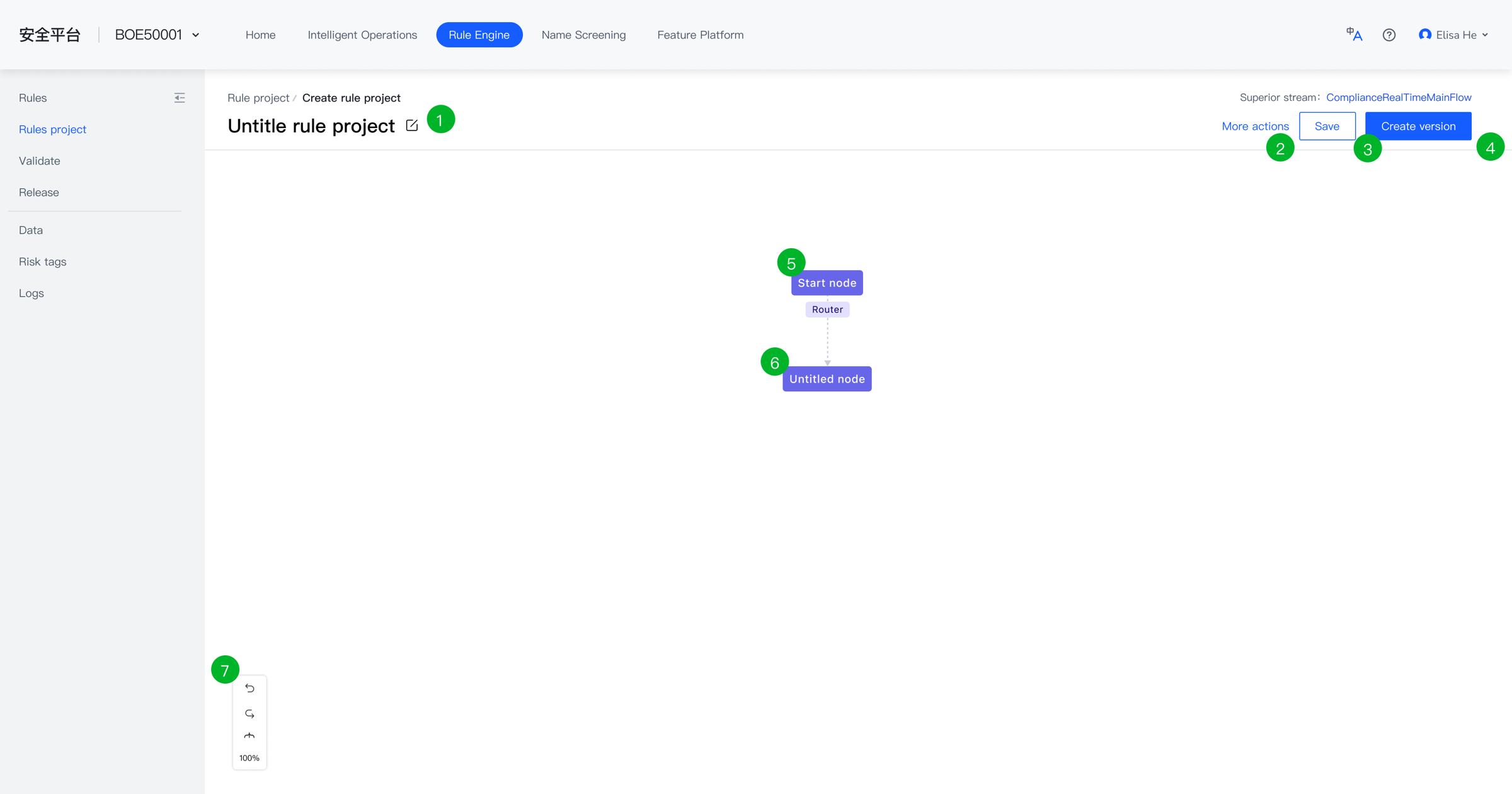 REP Project canvas with a start node and an initial connected node