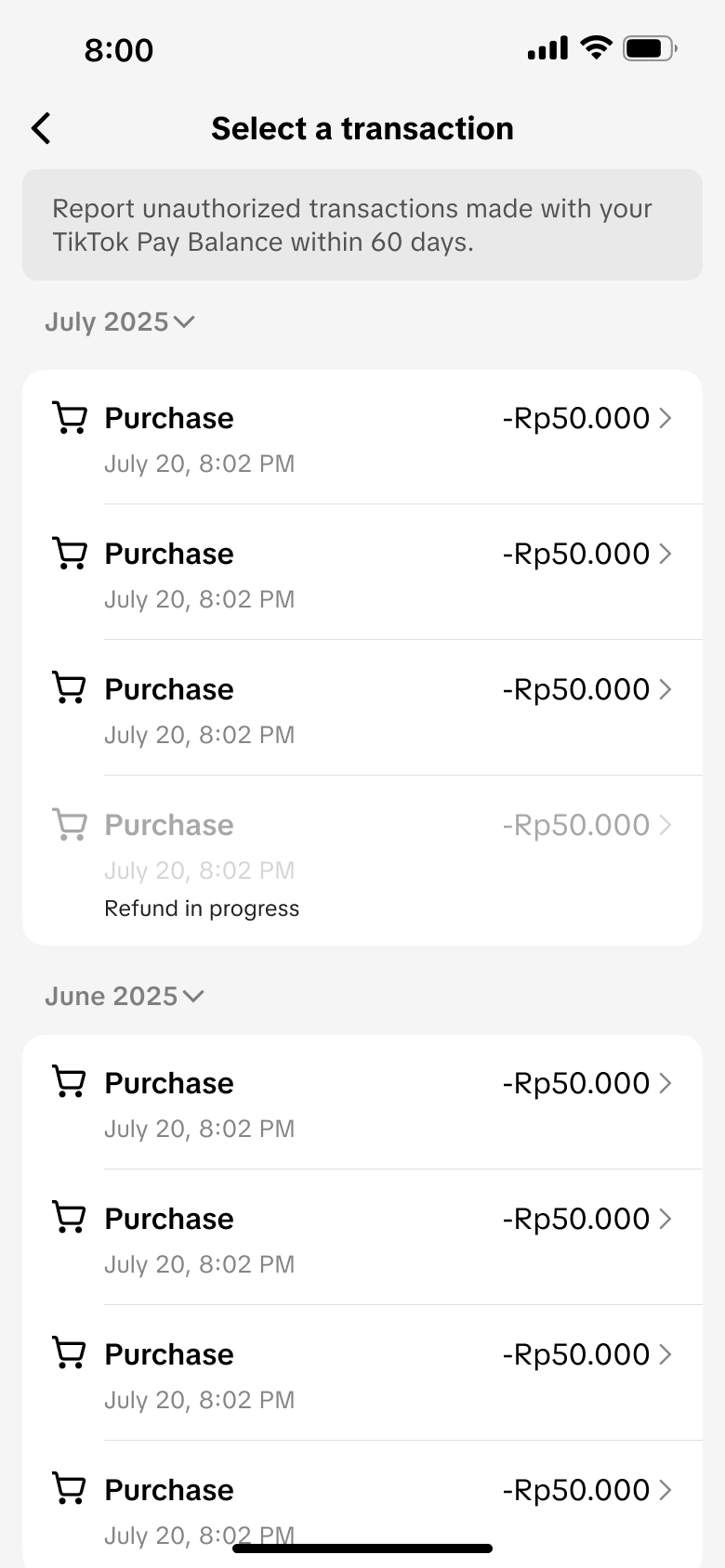 Select an unfamiliar transaction