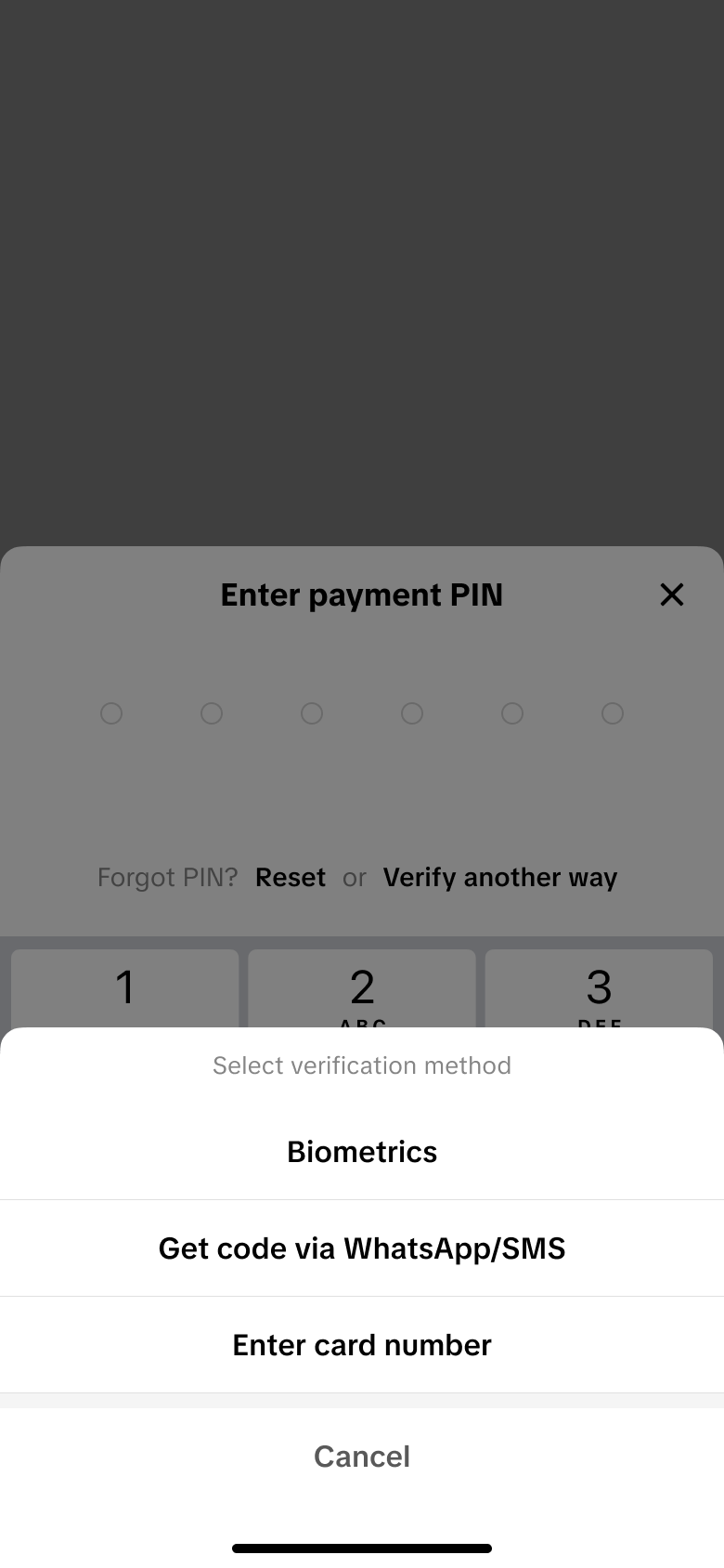 Sheet for switching to another available verification method